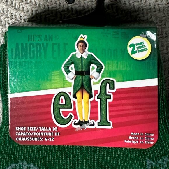 ELF Movie Christmas Socks 2 Pairs NWT Smiling is my Favorite Gift - Picture 3 of 7